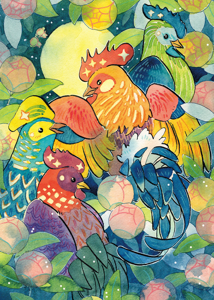 Rooster & Camellias Painting