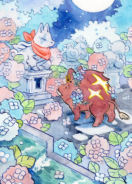 Boar & Hydrangea Painting